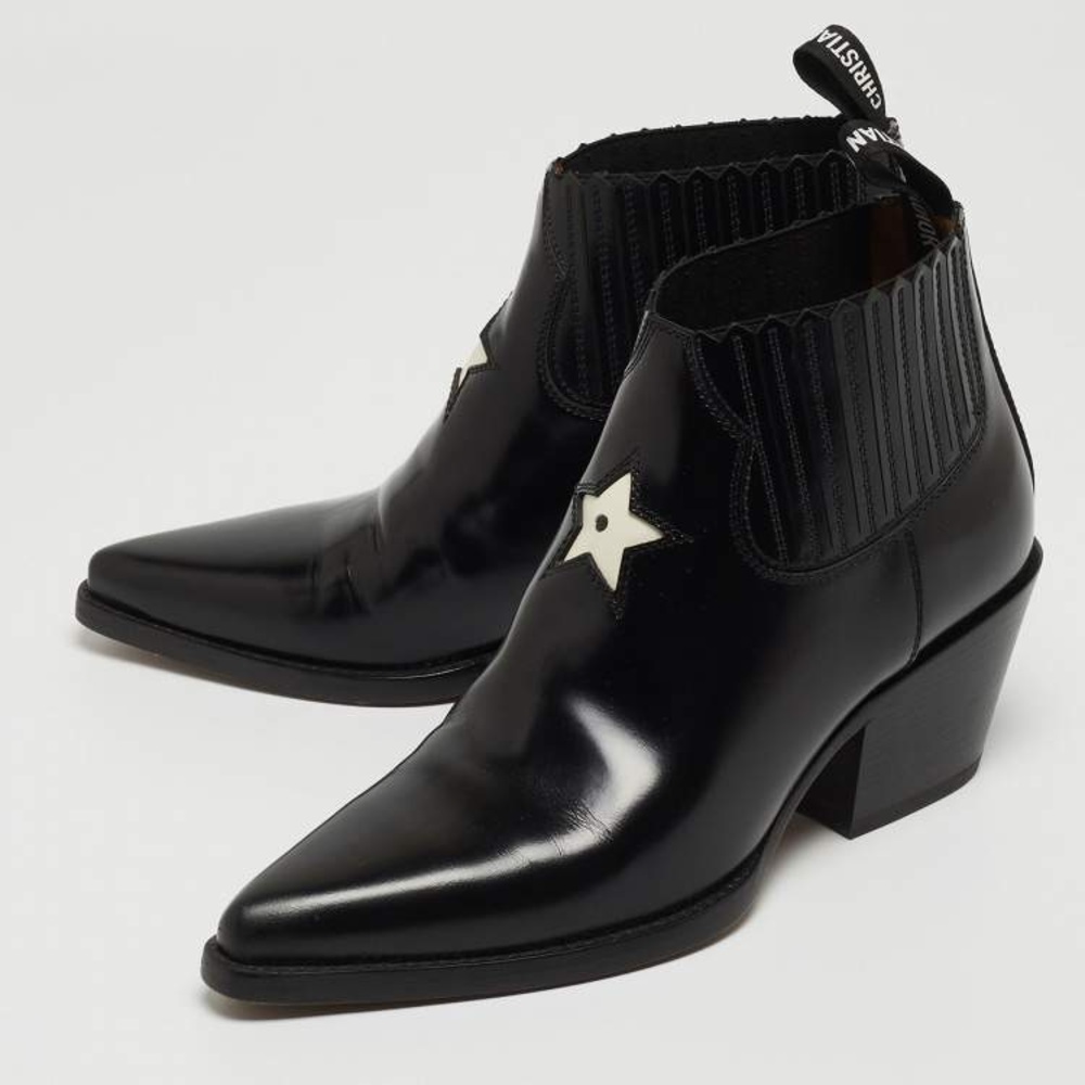 Dior Black Leather Star Cowboy Boots Size 40